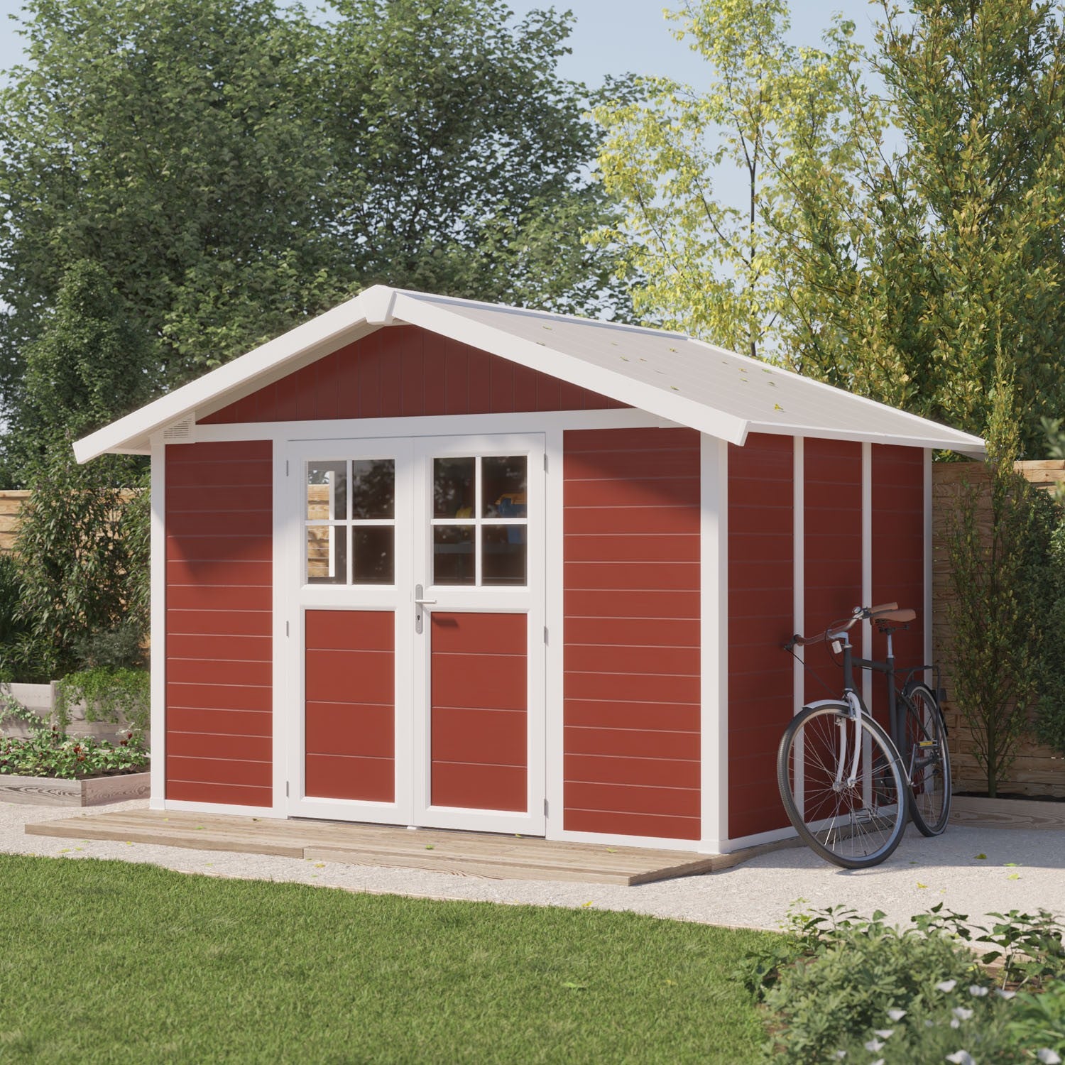Abri de jardin 7,5 m² PMMA rouge Déco