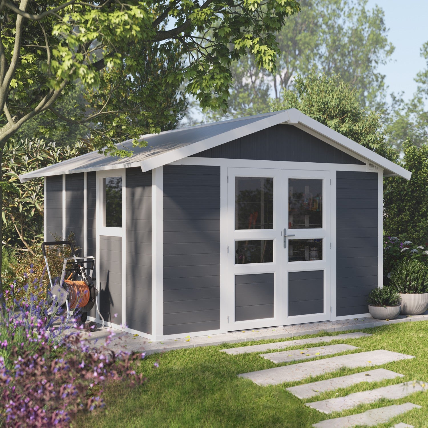 Caseta de jardín 11 m² Gris oscuro Basic Home