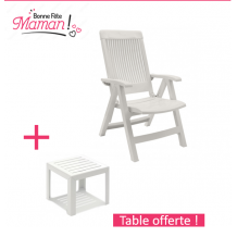 Pack Fauteuil FIDJI réglable Blanc + Table offerte