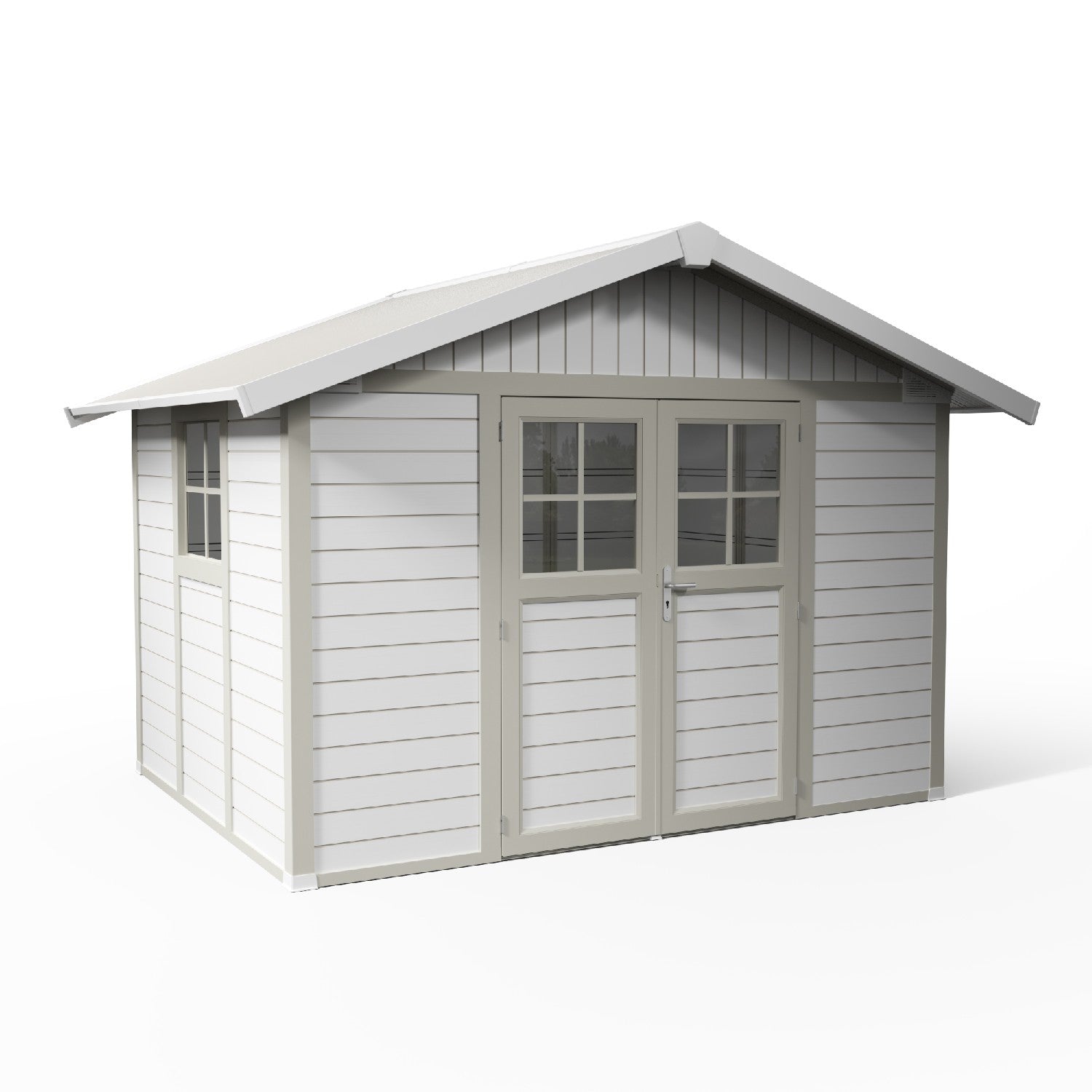 Abri de jardin 7,5 m² blanc - gris_vert Déco