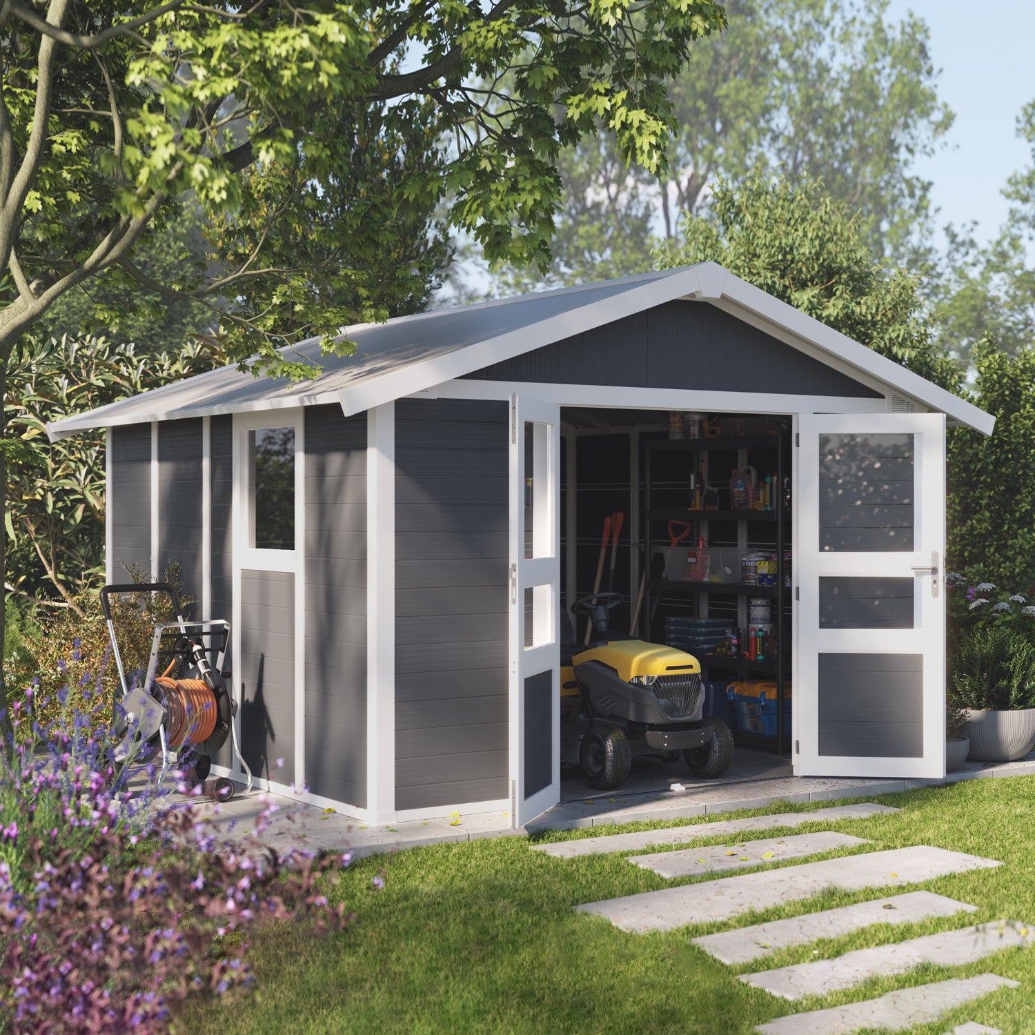 11 m² Dark Gray Basic Home Garden Shed, Garden Shed - Grosfillex