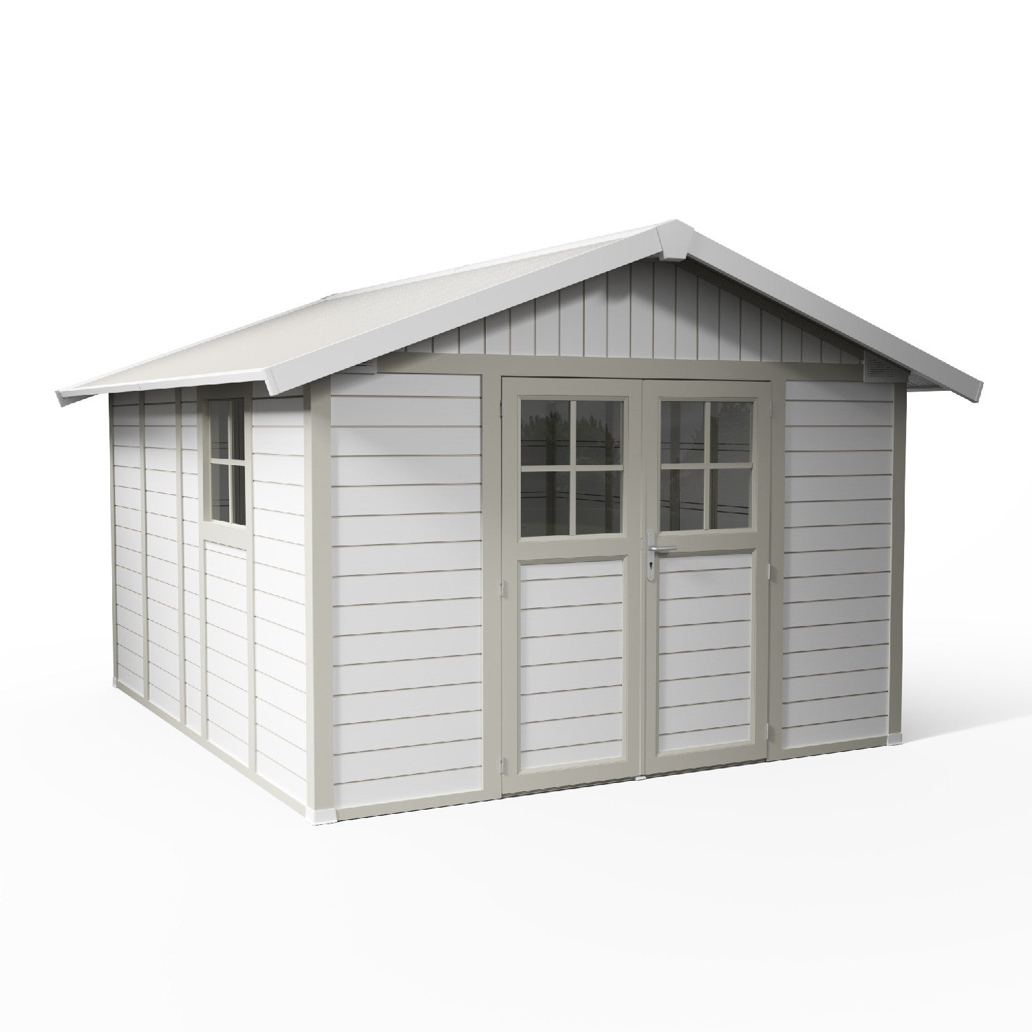 Abri de jardin 11 m² blanc-gris_vert Déco