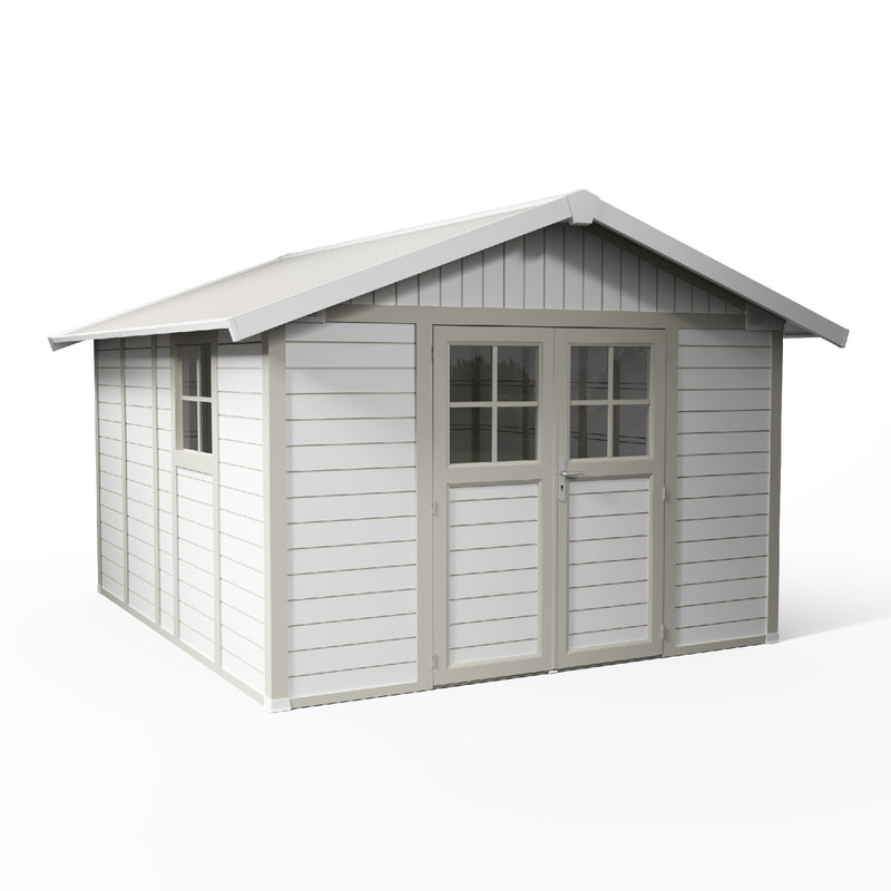 Abri de jardin 11 m² blanc-gris_vert Déco
