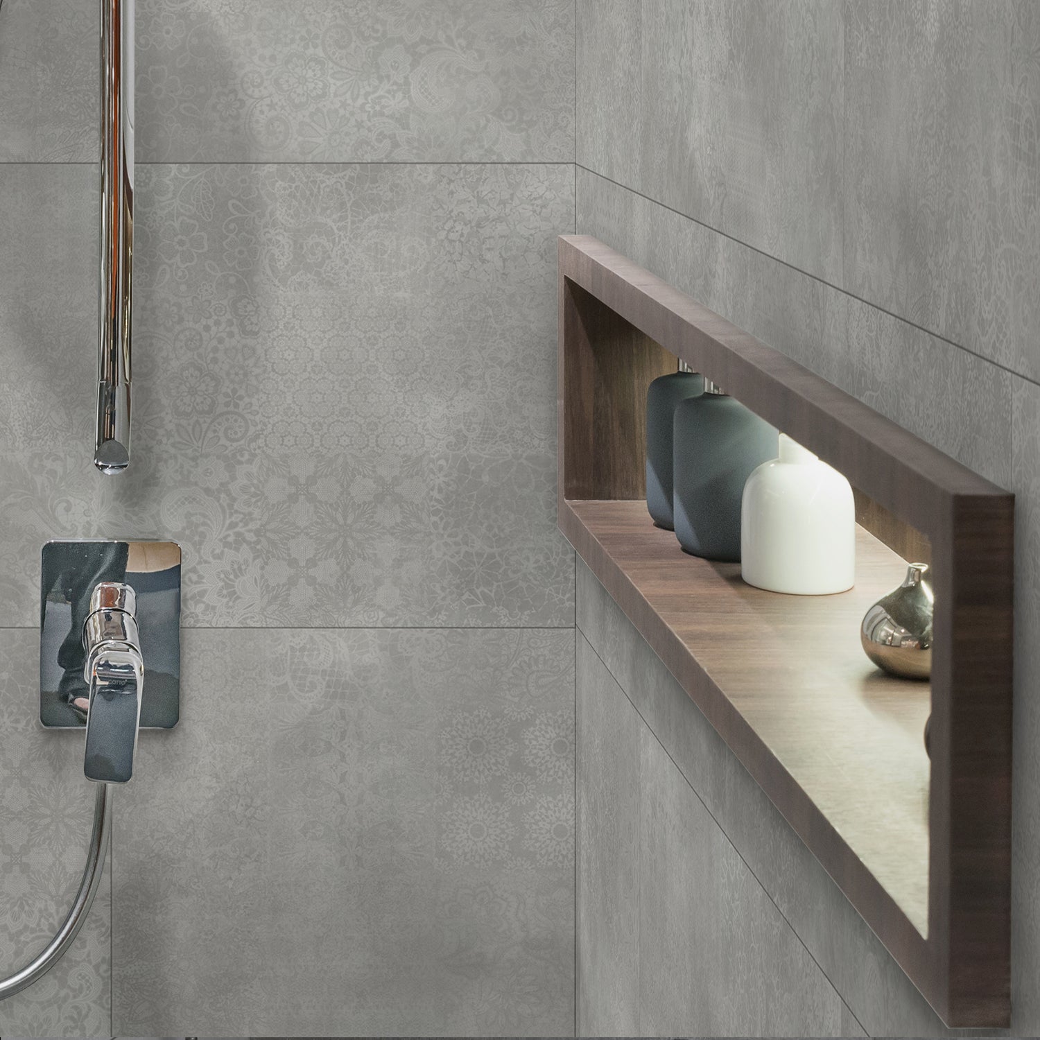 Gx Wall+ 45x90 cm Gray Cement flower wall tiles, Composite and PVC