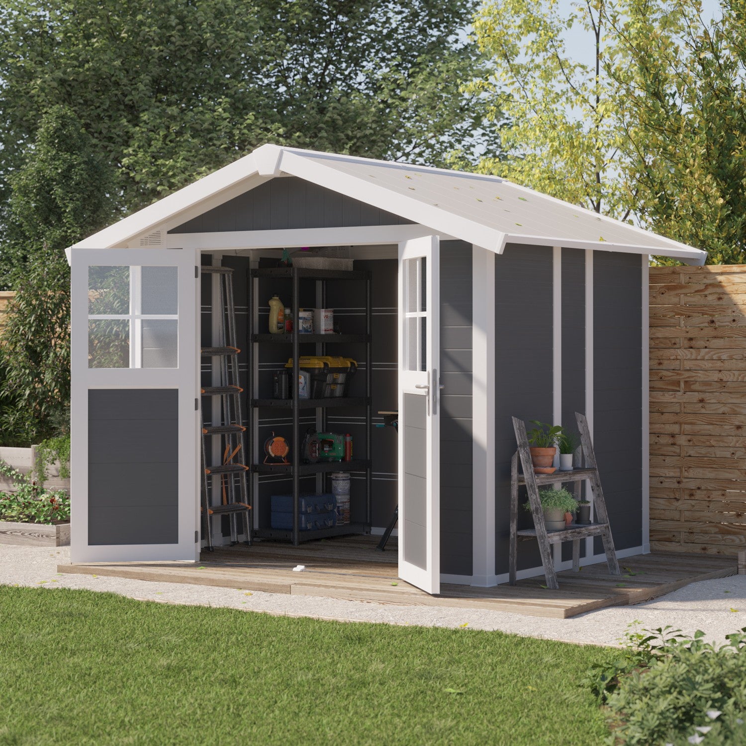 Gartenhaus 4,9 m² PMMA dunkelgrau Deko