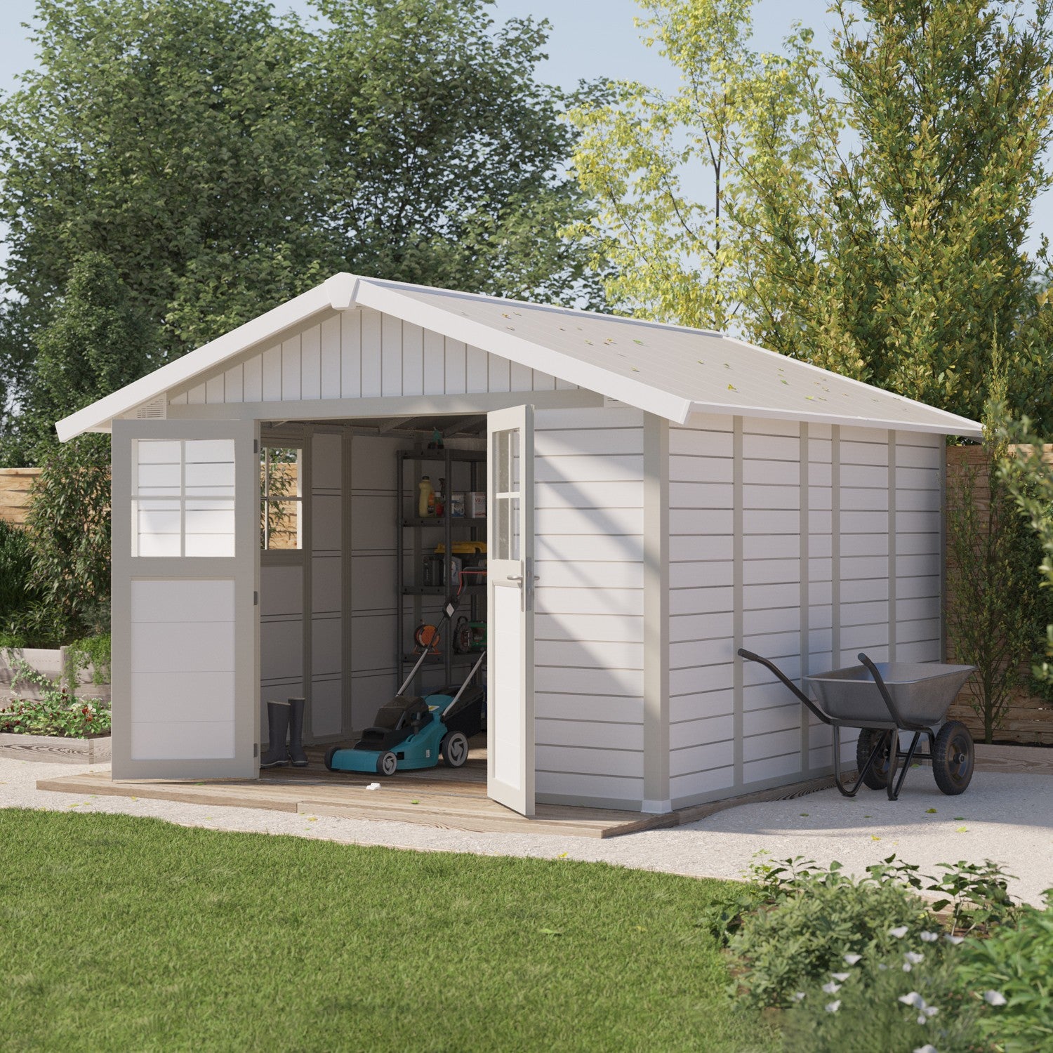 Gartenhaus 11 m² weiß-grau-grün Dekorativ