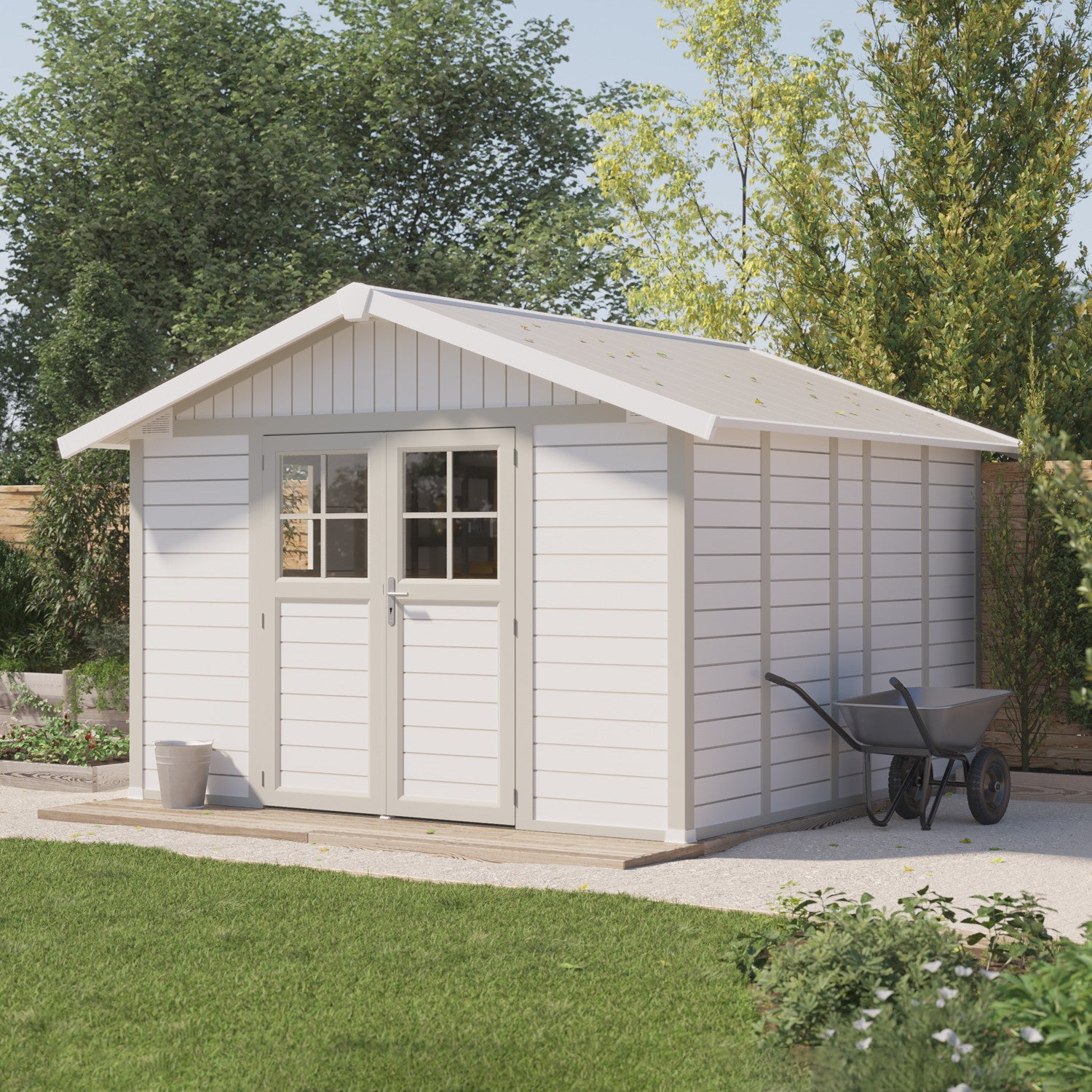 Gartenhaus 11 m² weiß-grau-grün Dekorativ