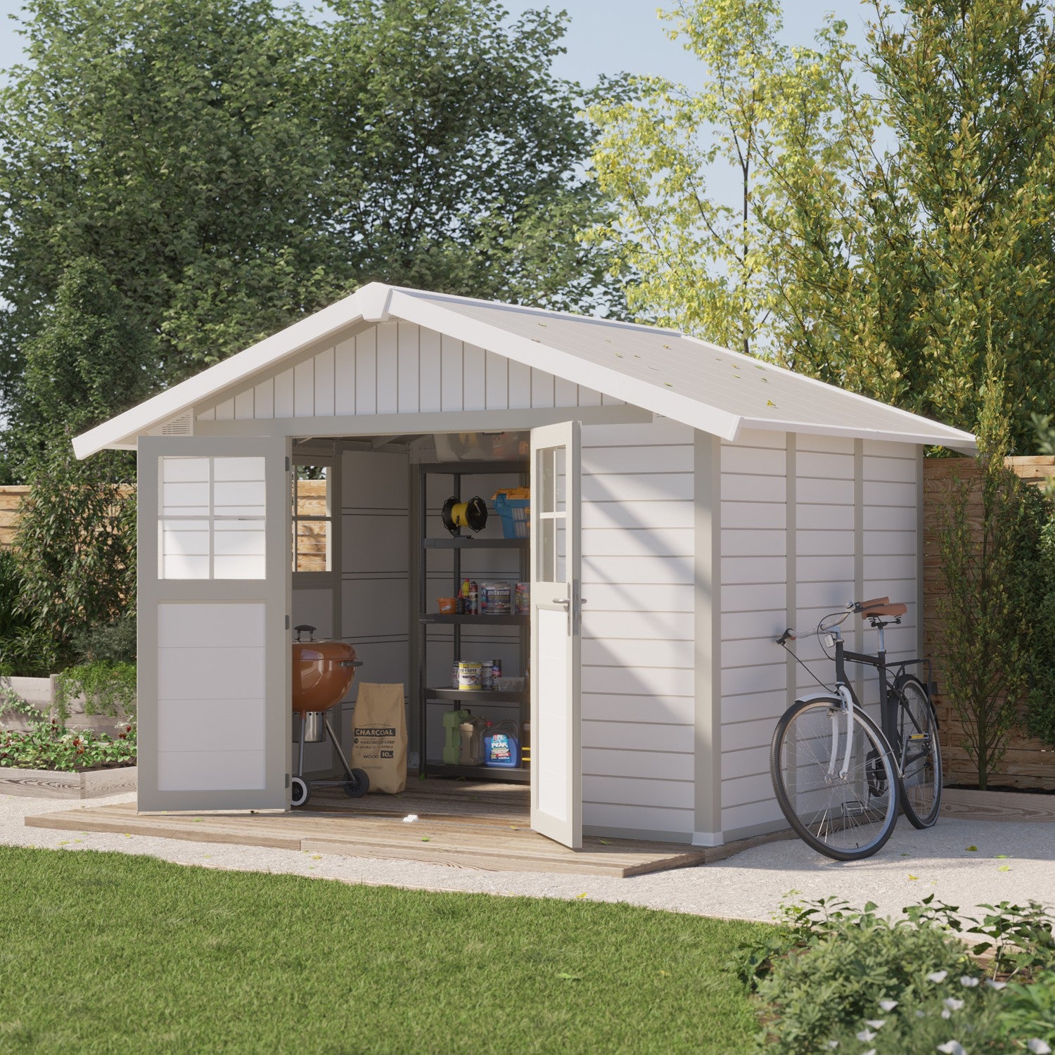 7.5 m² white-gray-green garden shed