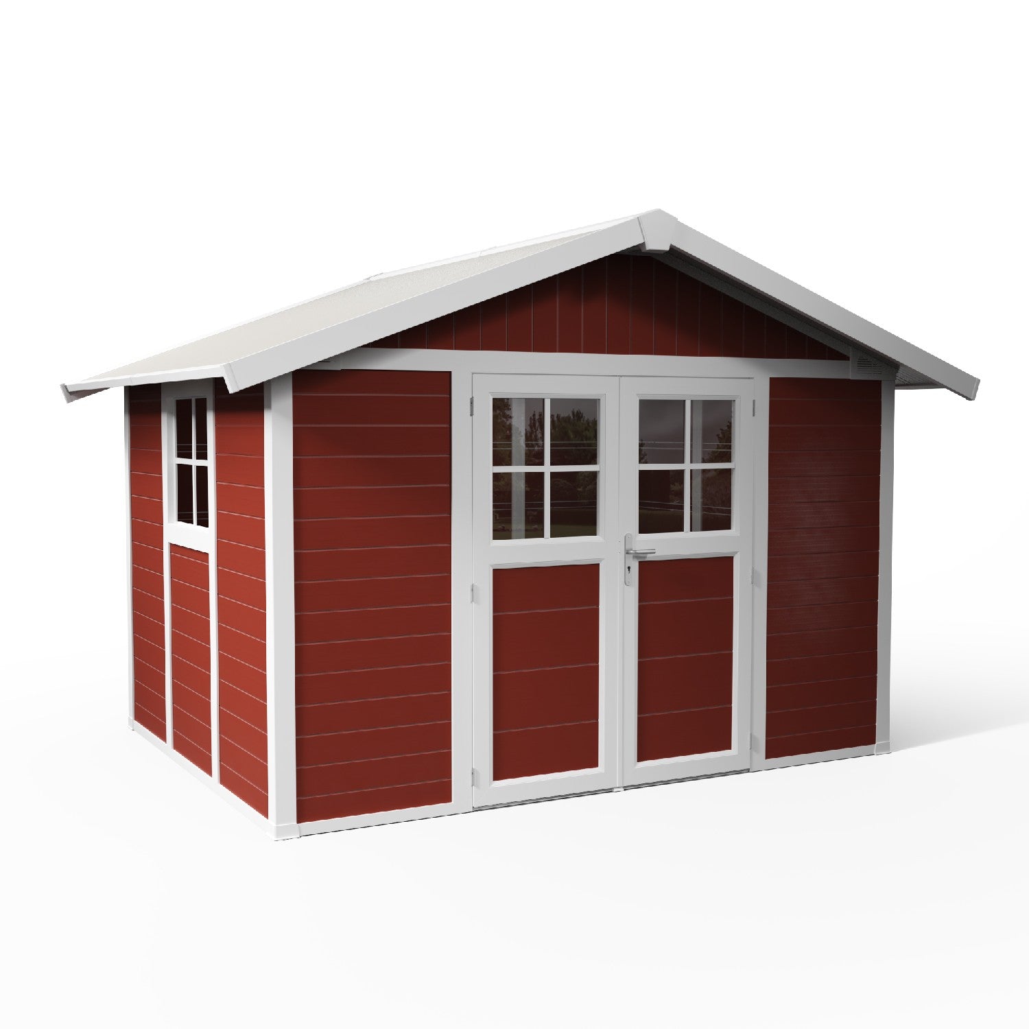 7.5 m² red PMMA garden shed, decorative