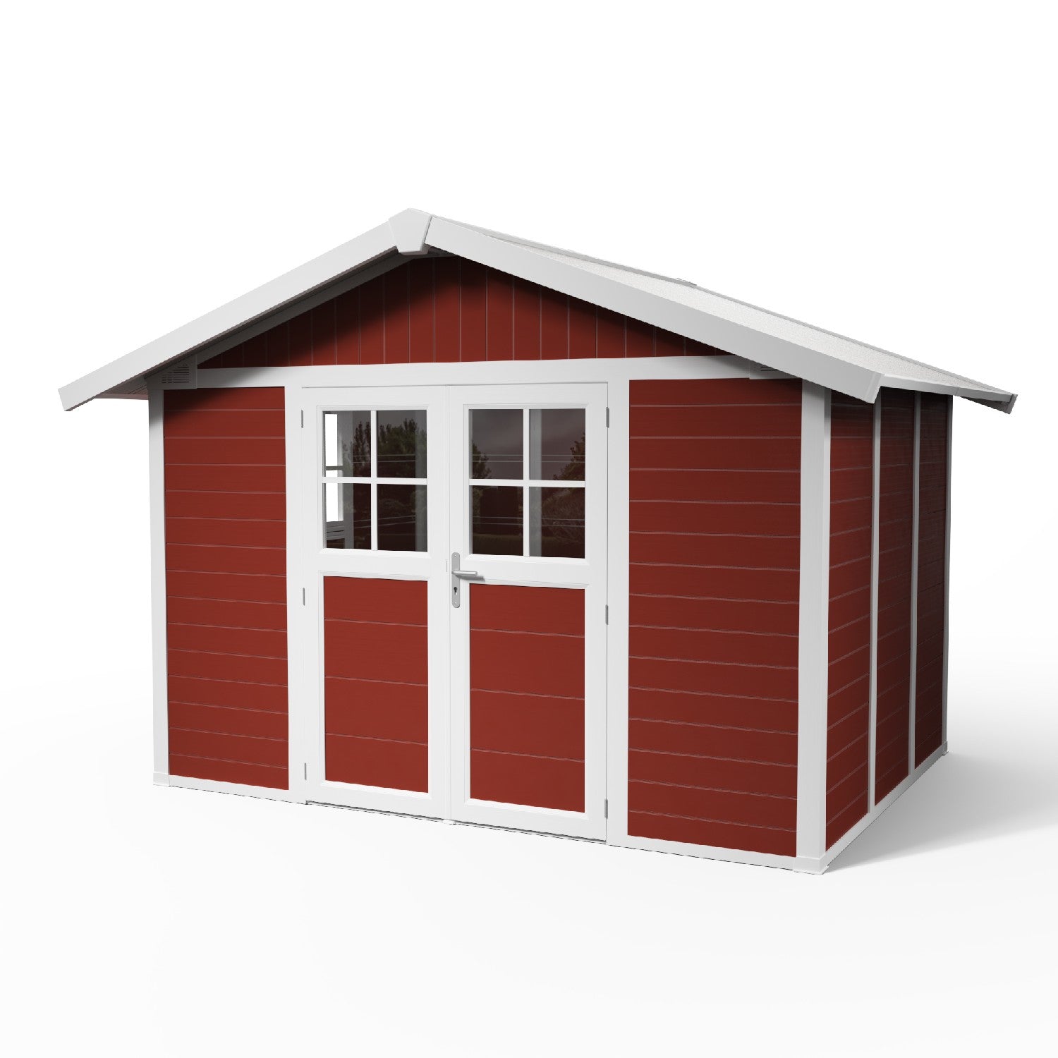 7.5 m² red PMMA garden shed, decorative