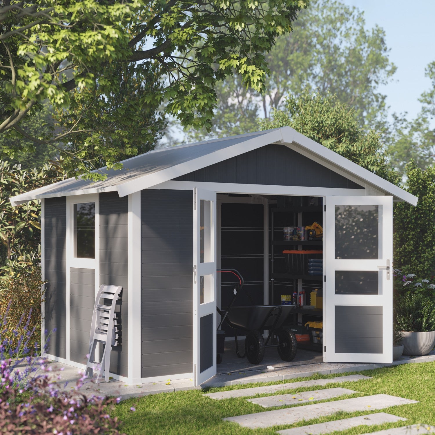 7.5 m² gray PMMA garden shed, decorative