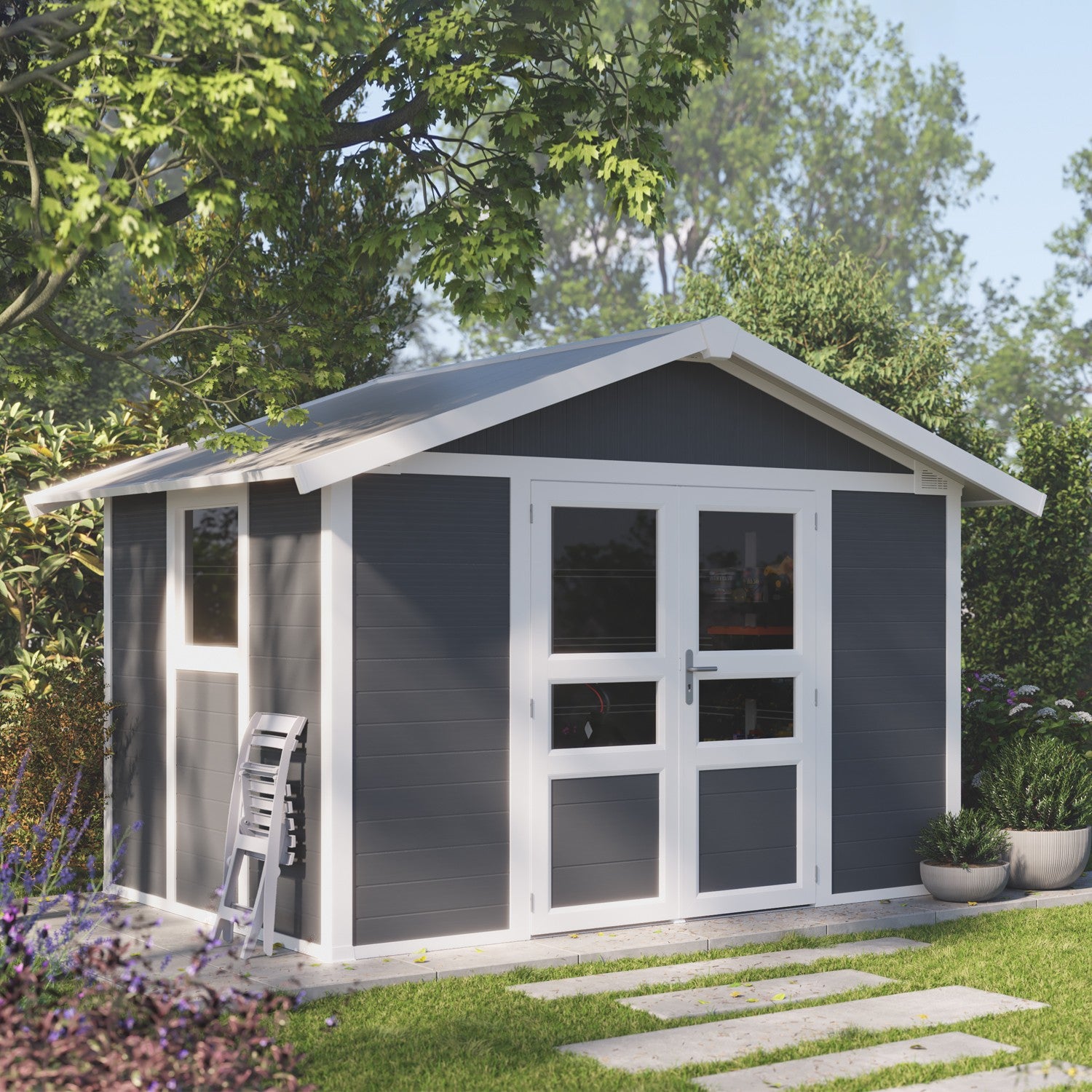 Caseta de jardín 7,5 m² PMMA gris Decoración